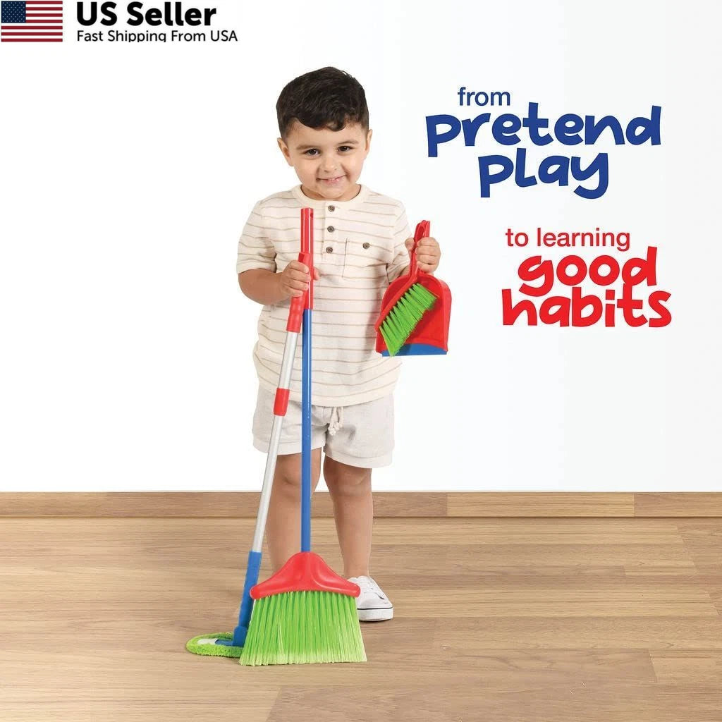 4 Piece Kids Cleaning Set for Toy Play22 (Child-Size, Red, Green)