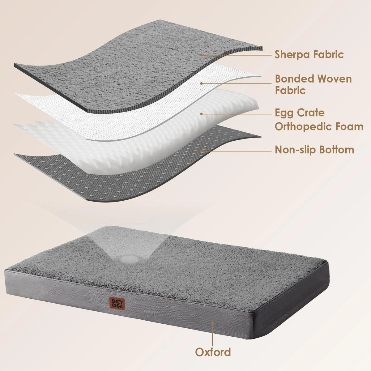 Orthopedic XL Dog Bed for Extra Large Dogs (41x27x3.5 Inches) - Grey