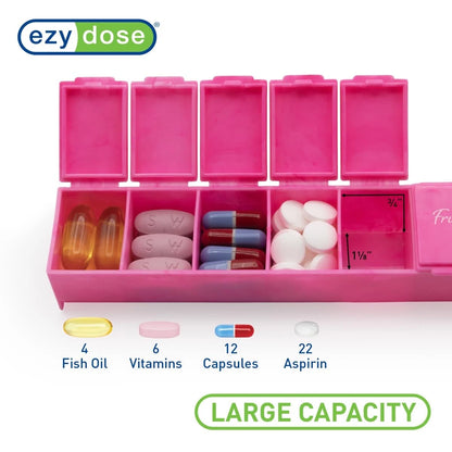 Weekly Pill Case for EZY DOSE (7-Day) - Large 6"x1.3"x0.9", Pink