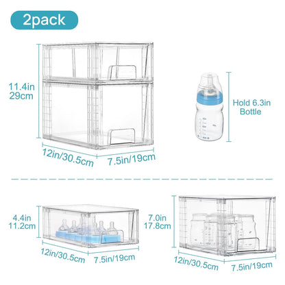 4 Pack Clear Stackable Storage Drawers for Under Sink and Kitchen