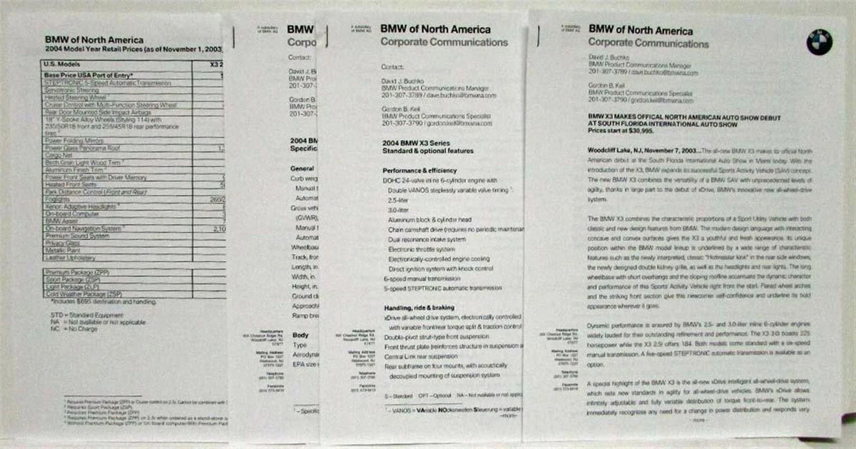 Press Kit for BMW X3 (2004)