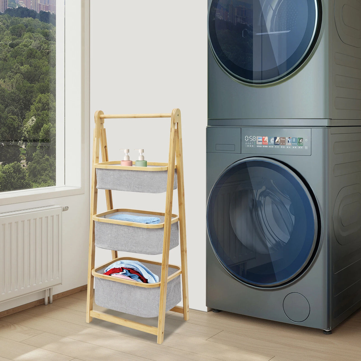 3-Tier Foldable Laundry Basket Organizer for Home Use