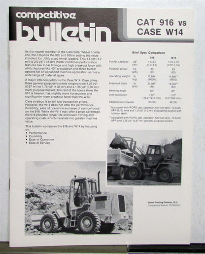 Wheel Loader Competitive Bulletin for Cat 916 VS Case W14 (1986)