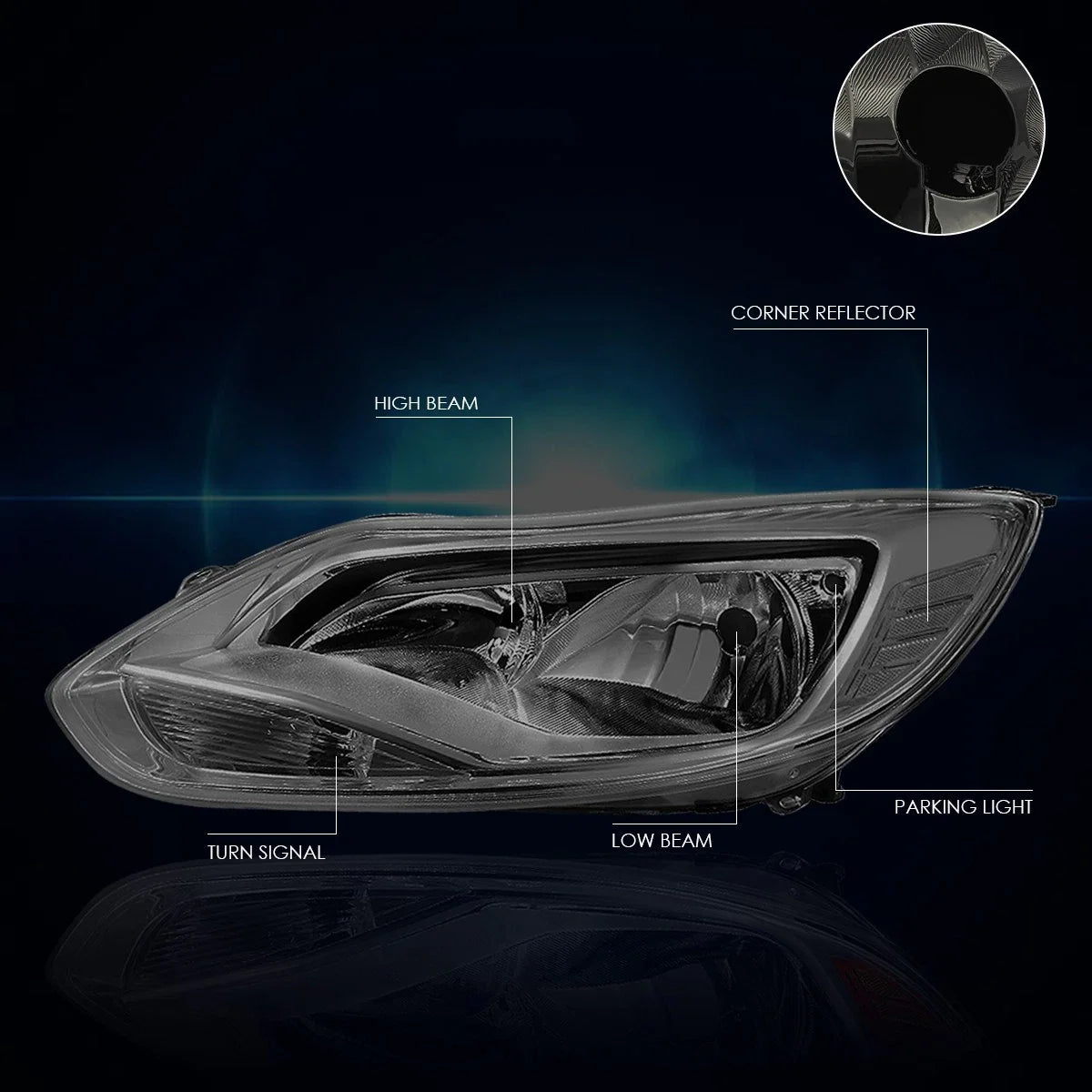 Smoked Lens Side Corner Headlight for Ford Focus (2012–2014)