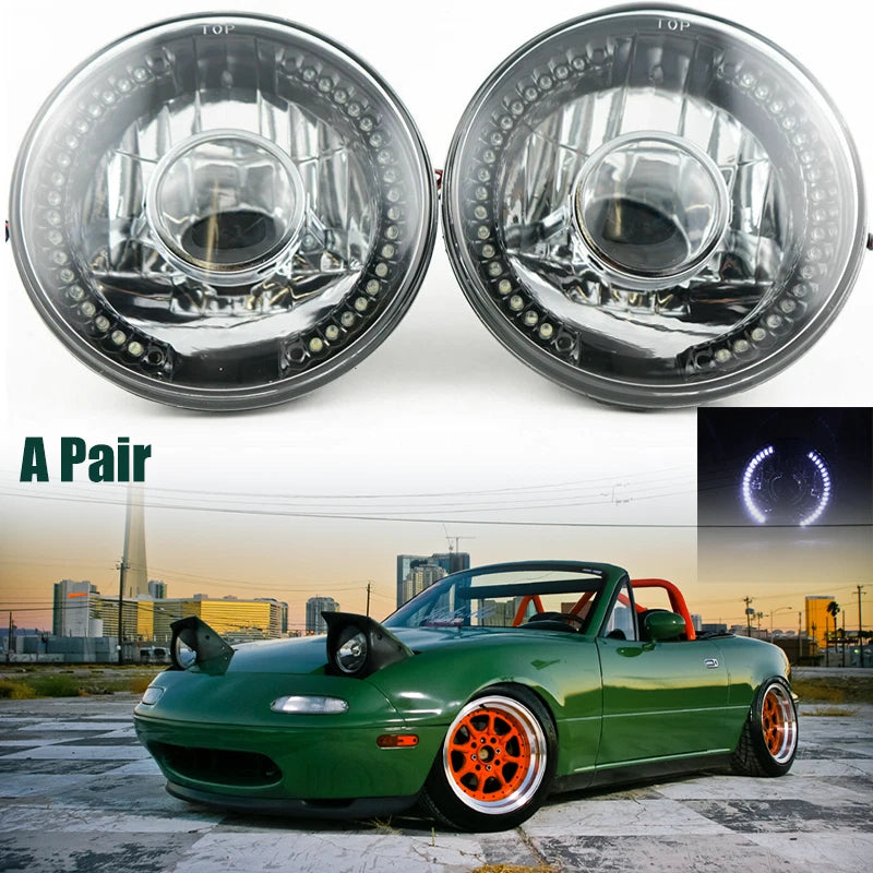 2Pcs 7" Round LED Headlights with White Halo for Mazda Miata MX-5 (1990–1997)