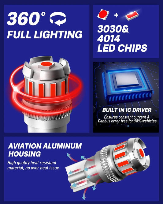 2X T10 194 LED Bulbs Red for License Plate & Interior Lights
