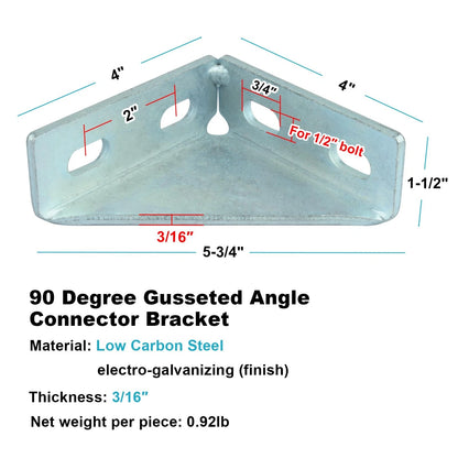 4 Pack 90 Degree Gusseted Fitting for 1-5/8" Strut Channel