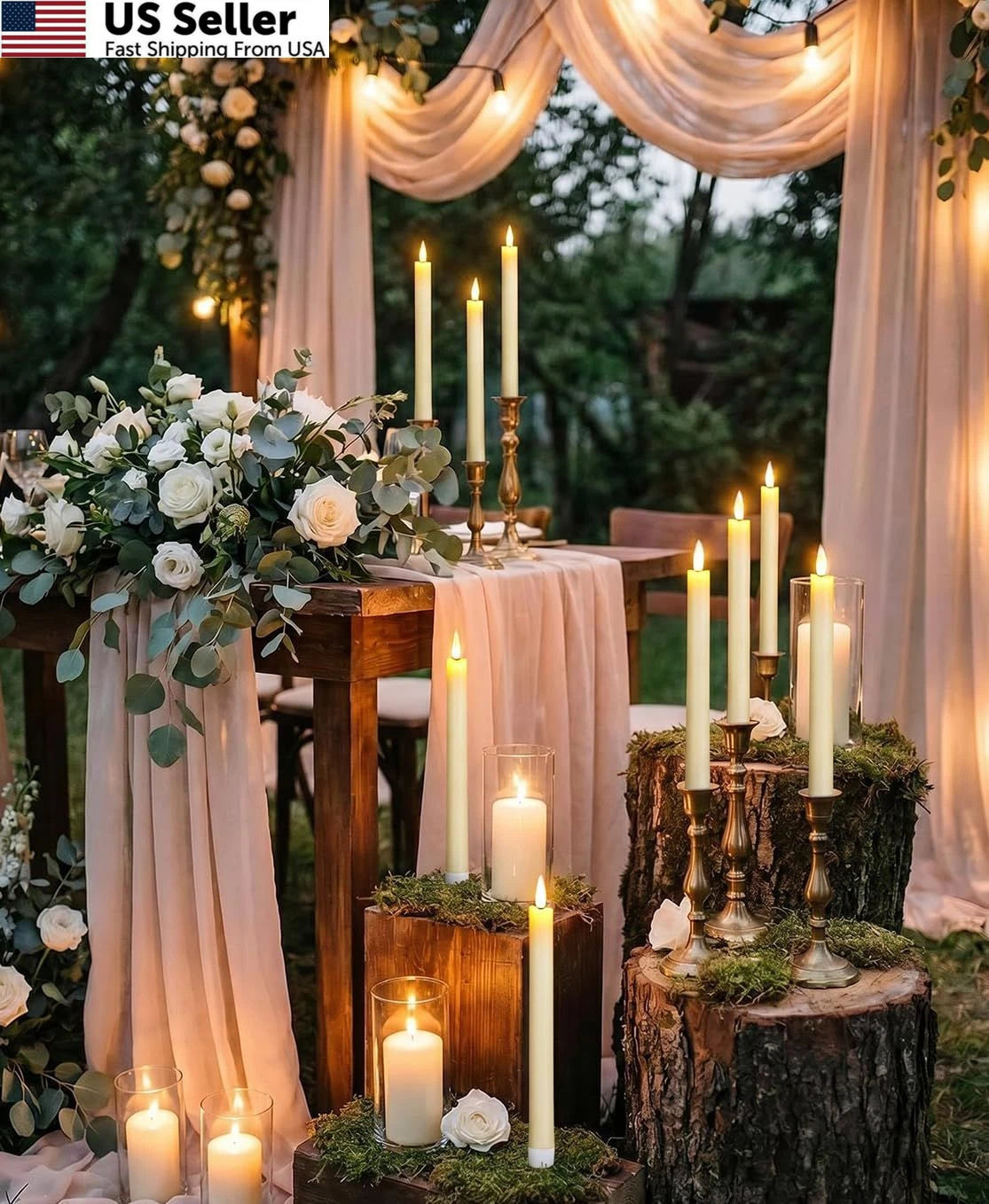 2X LED Taper Candles with Remote Timer for Home Decor (Ivory)