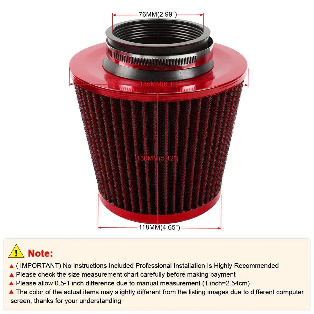 High Flow 3" 76mm Cold Air Intake Filter