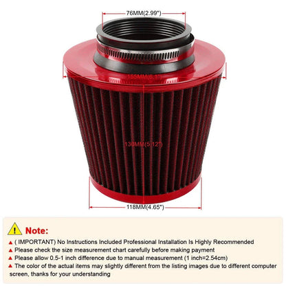 High Flow 3" 76mm Cold Air Intake Filter