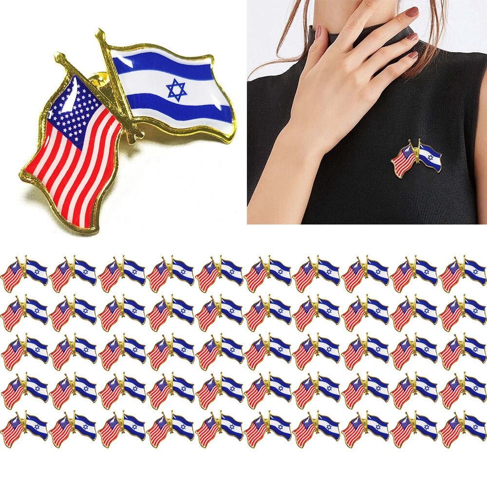 Pack of 10 American Israel Friendship Flag Bike Hat Cap Lapel Pins