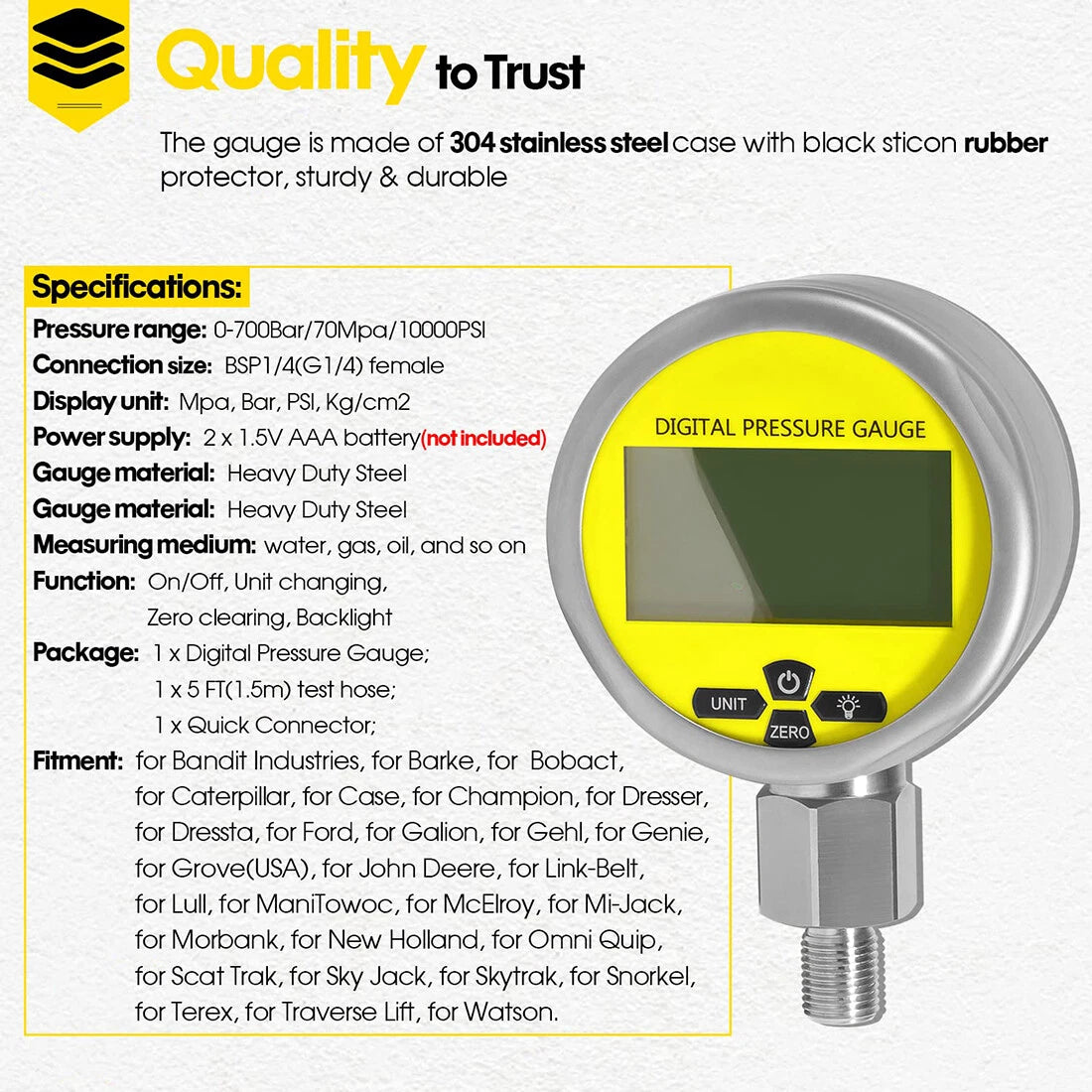 Digital Hydraulic Pressure Gauge Test Coupling Kit 700BAR/10000PSI