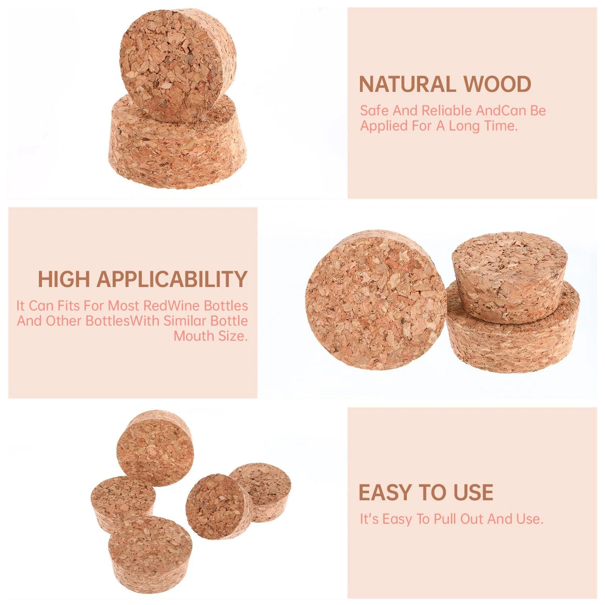 10 Pcs Tapered Cork Plugs, 1.5 to 1.9 Inch Diameter