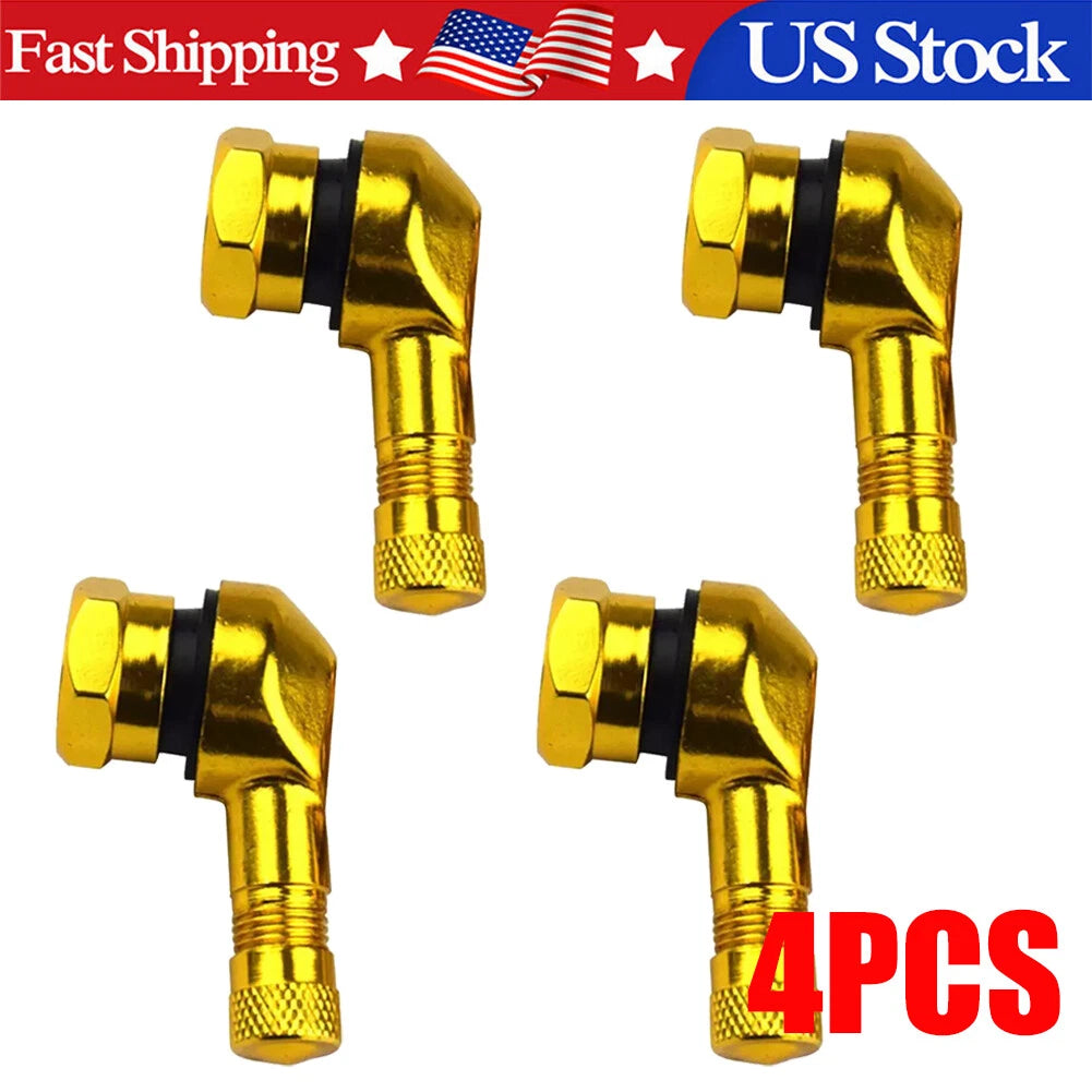 Set of 4 Yellow 90 Degree Aluminum Motorcycle Valve Stems Universal
