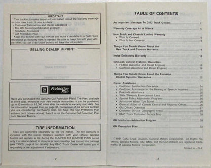 Warranty and Owner Assistance Information for GMC Truck and Chassis 1500-3500 (1992)