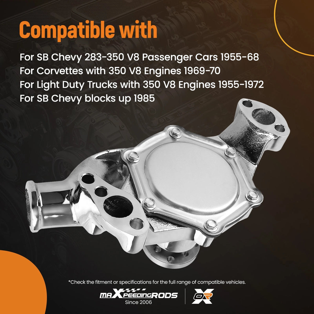Chrome Water Pump for SB Chevy SBC 350 V8 (TQ5YE7)
