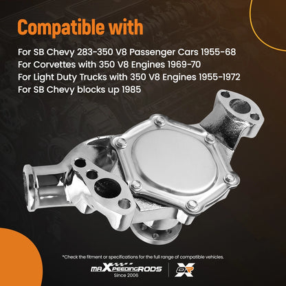 Chrome Water Pump for SB Chevy SBC 350 V8 (TQ5YE7)