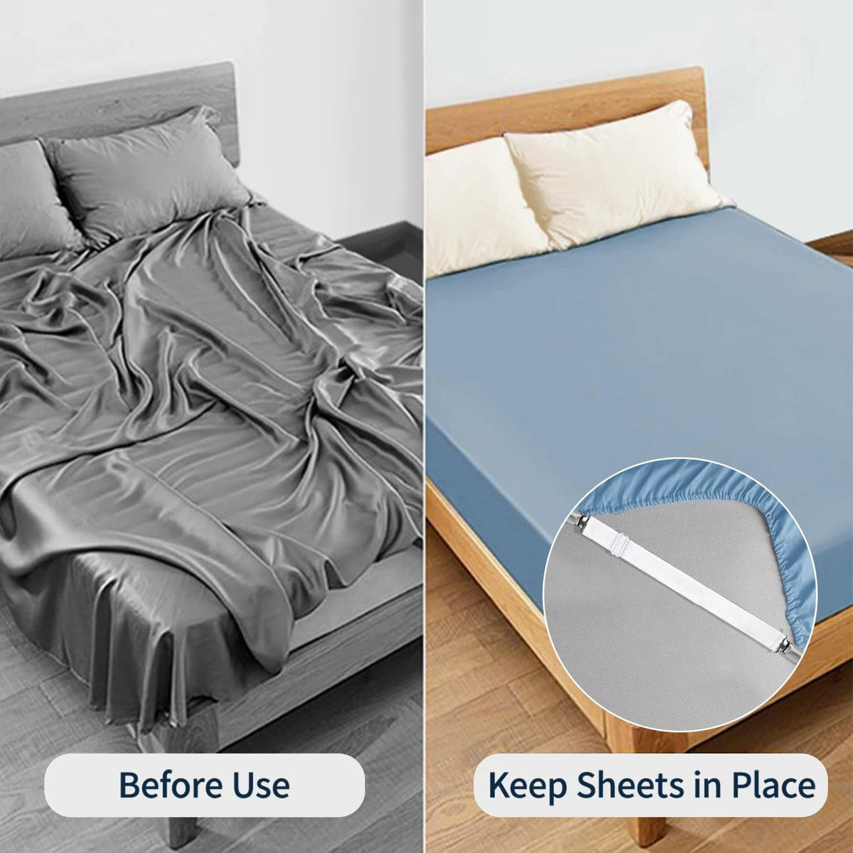 Set of 4 Adjustable Elastic Bed Sheet Straps for Fitted Sheets