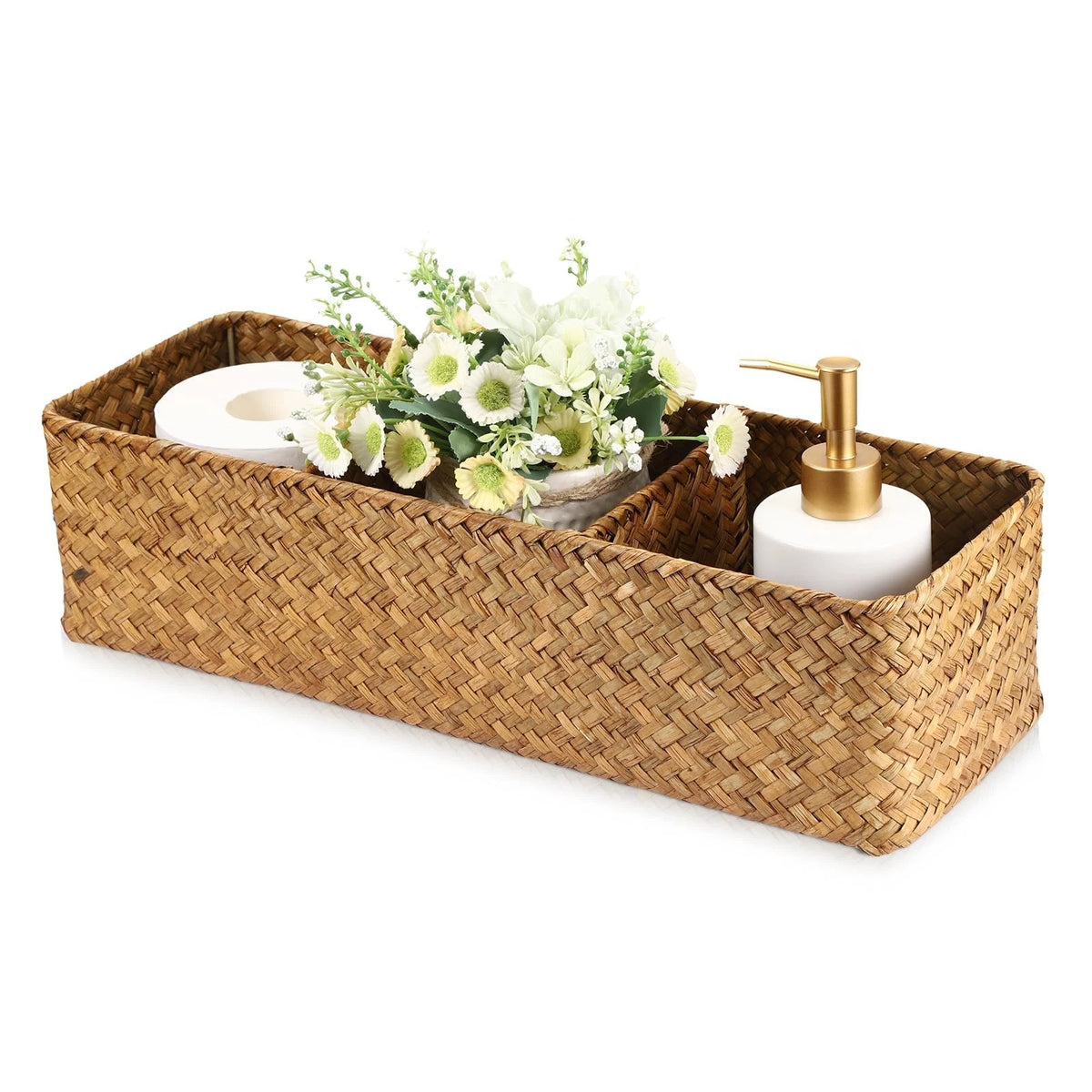 Seagrass Shelf Basket with Dividers for Storage (Rectangular)