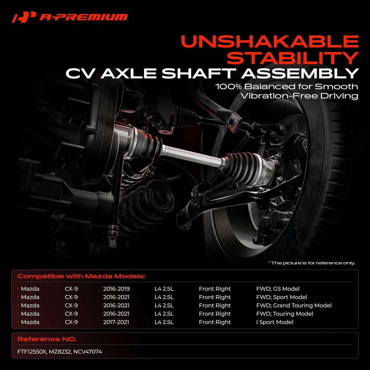 Front Passenger Side CV Axle Assembly for Mazda CX-9 (2016–2021) FTF12550X, NCV47074