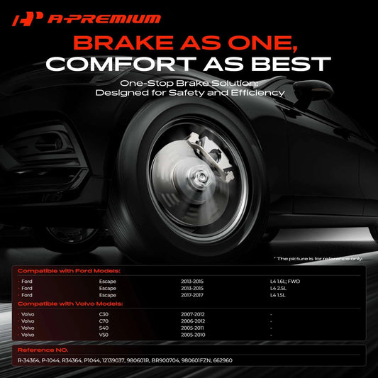 Set of 2 Front Disc Brake Rotors & Ceramic Pads for Ford Escape (2013–2015, 2017) R-34364, P-1044