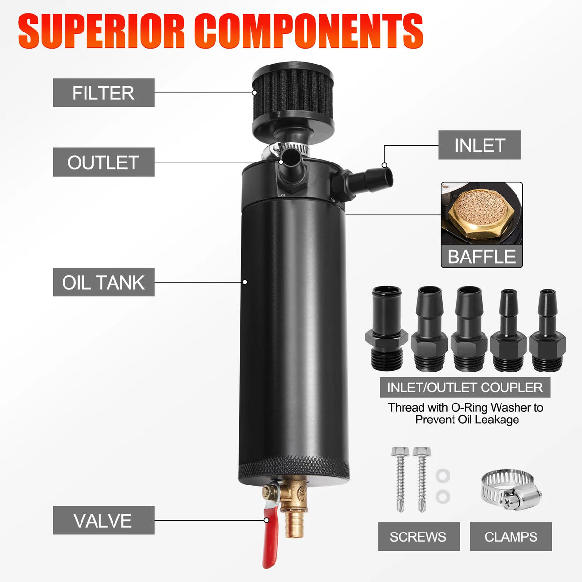 2X Baffled Oil Catch Can Reservoir Tank for Universal Applications