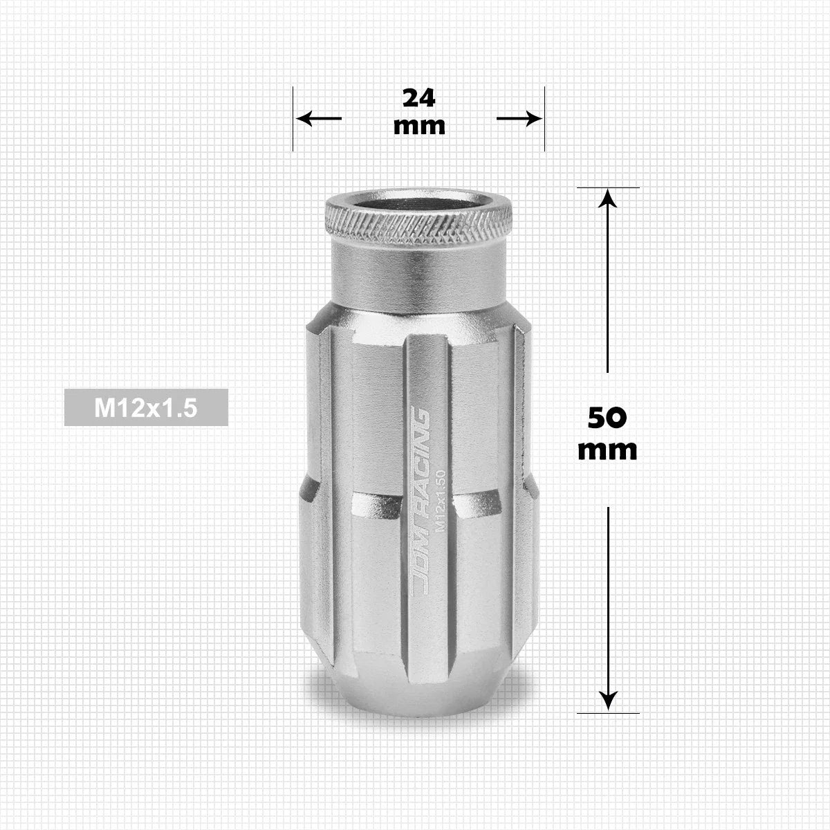 M12X1.5 Bulge Spline Wheel Lug Nuts Set of 20 + Lock Key - Silver JDM
