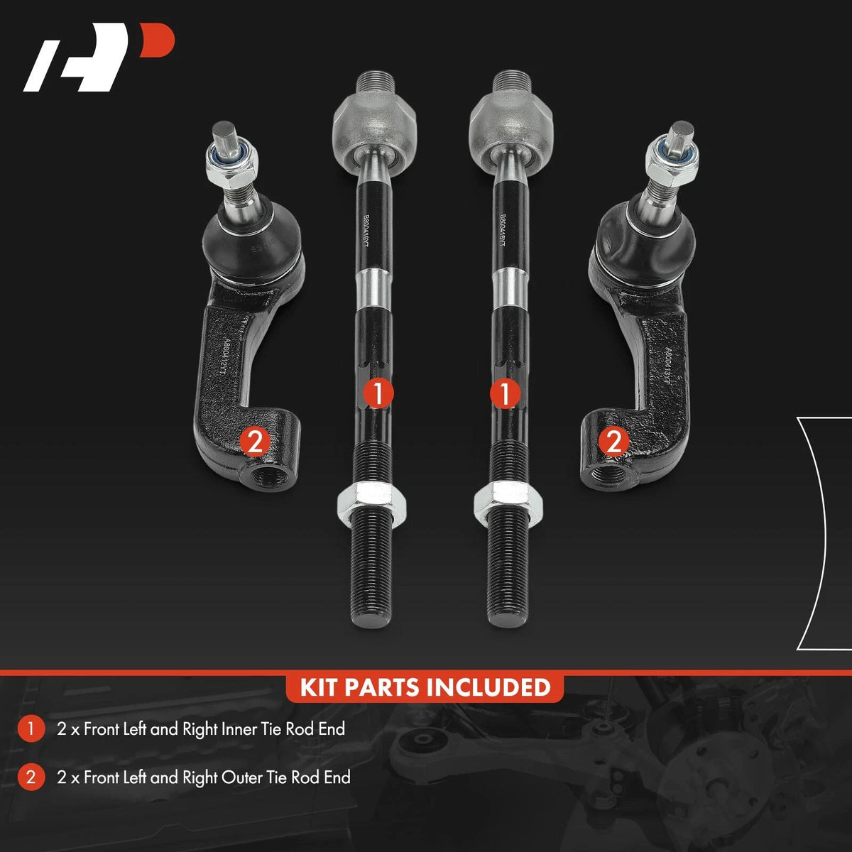 Set of 4 Front Inner & Outer Tie Rod Ends for Dodge Nitro (2007–2011) - 52109984AD, 52109984AE, 52109984AF, 52109984AG, 52109984AH