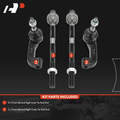 Set of 4 Front Inner & Outer Tie Rod Ends for Dodge Nitro (2007–2011) - 52109984AD, 52109984AE, 52109984AF, 52109984AG, 52109984AH