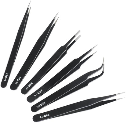 6 Pcs Precision Anti-Static ESD Curved Tweezers Set for Electronics