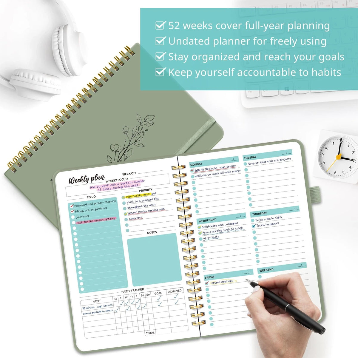 Weekly Planner Notebook with Goal & Habit Tracker