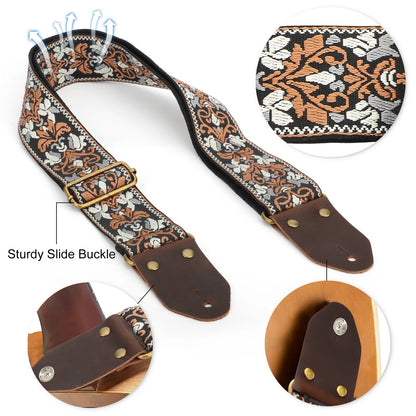 Guitar Straps for Bass Electric Acoustic Guitar - Adjustable Vintage Embroidered