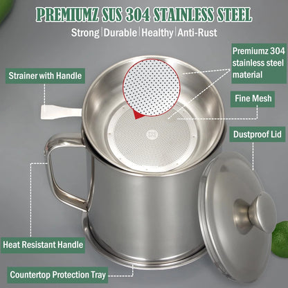 Bacon Grease Container with Strainer for Kitchen (1.25 L / 42 oz)