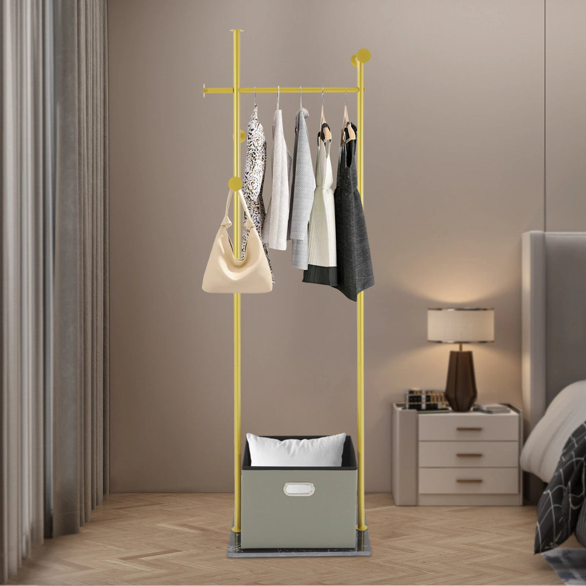 Coat Rack Freestanding with Marble Base for Corner Use - Gold & Grey