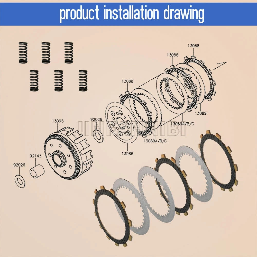 Clutch Friction Steel Plates Kit for Kawasaki KLX250 KLX250S KLX300 KLX300R/SM (3088-0042, 13089-1094, 13089-1085)