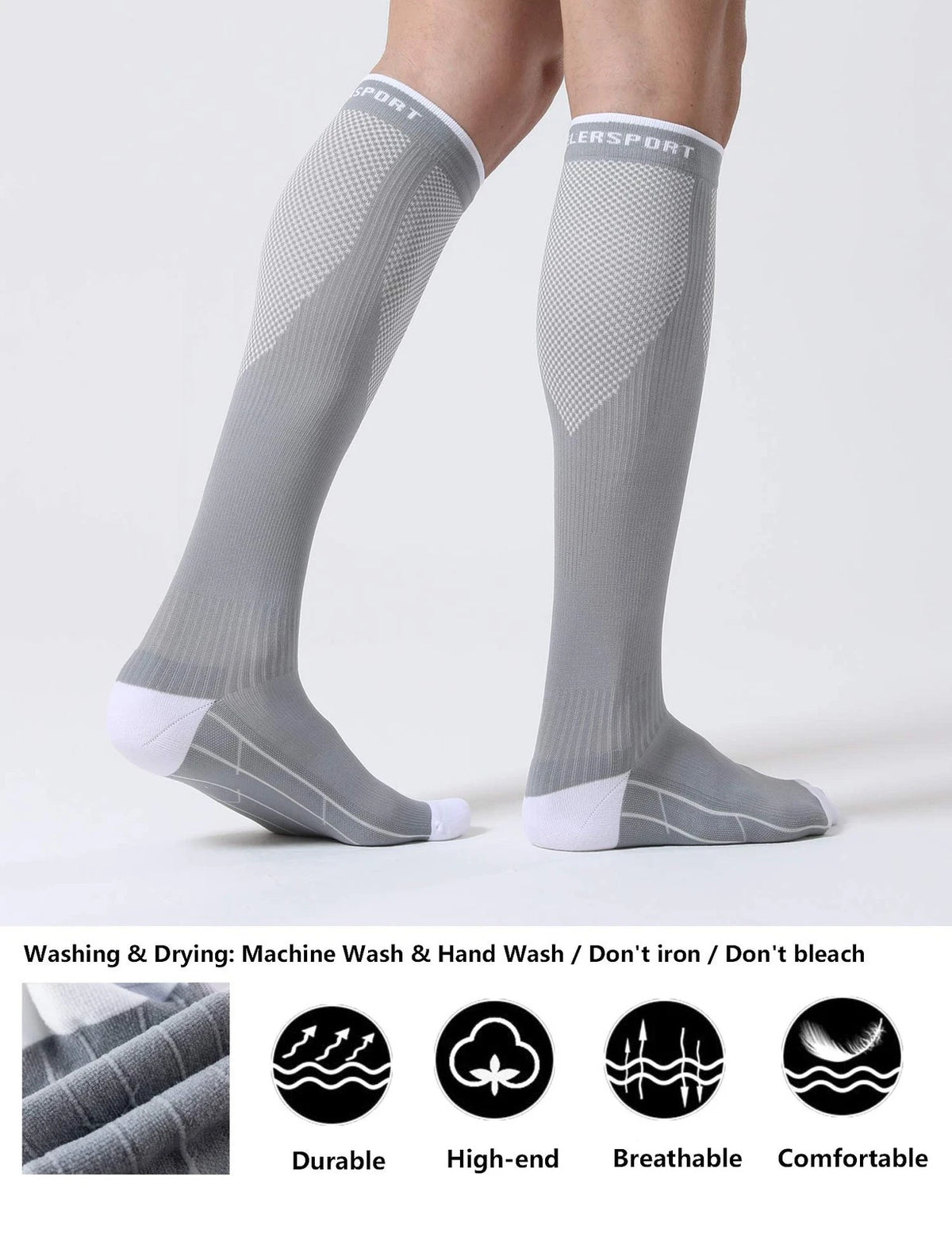 3 Pairs Compression Socks for Small-Medium (Black, White, Grey)