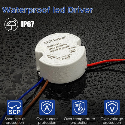 LED Driver 15 Watts Waterproof IP67 Power Supply 12V 1.25A