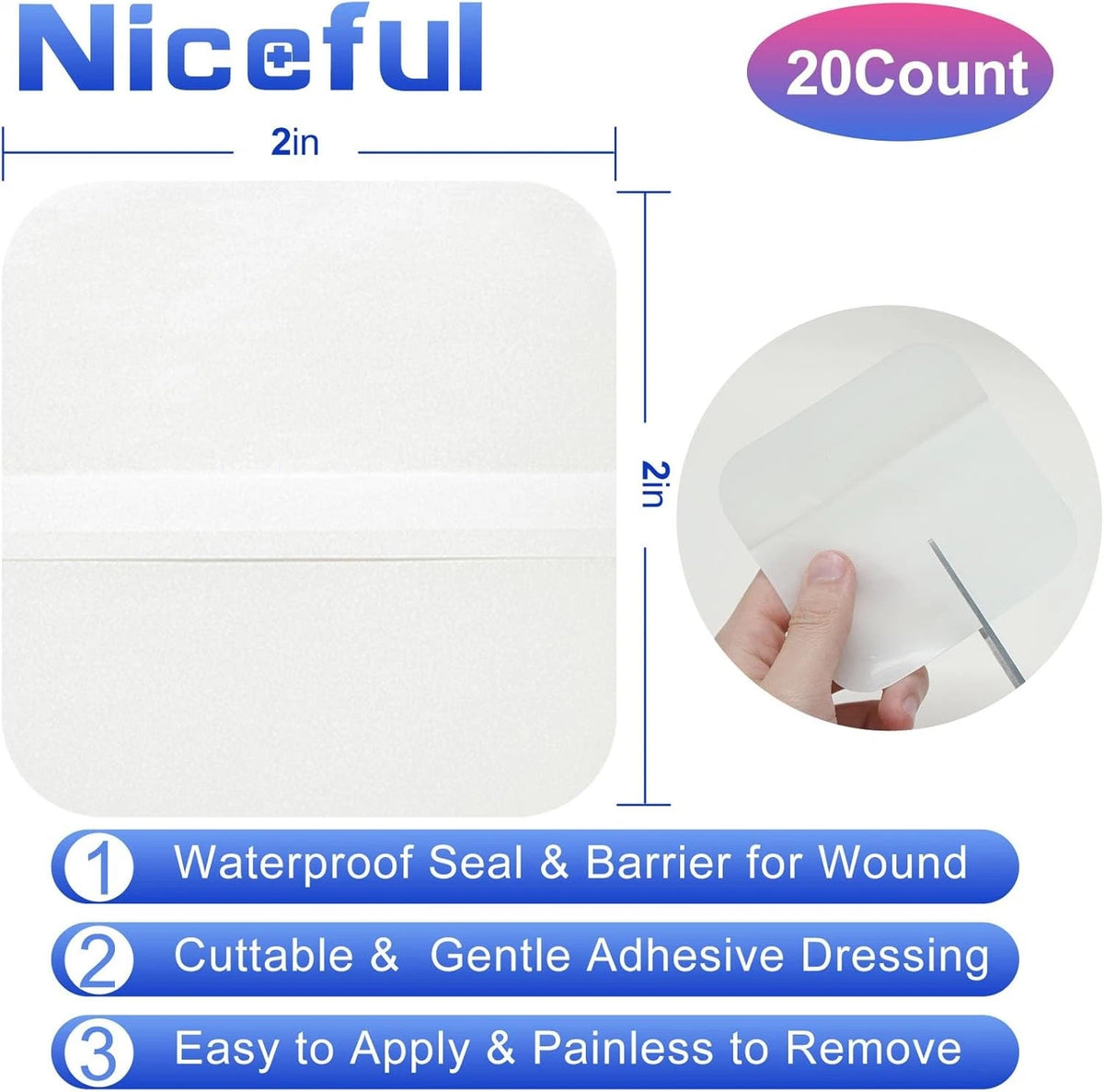 20 Count Hydrocolloid Bandages 2" x 2" Wound Dressing