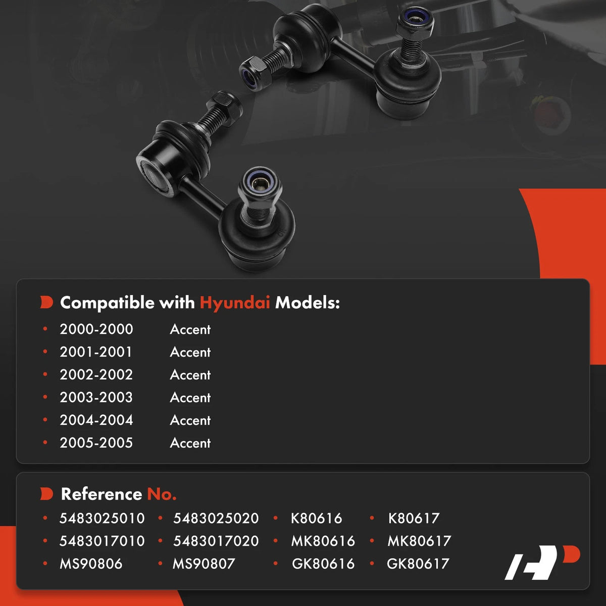 2X Front Sway Link for Hyundai Accent (2000–2005) 5483017010, 5483017020