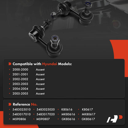2X Front Sway Link for Hyundai Accent (2000–2005) 5483017010, 5483017020