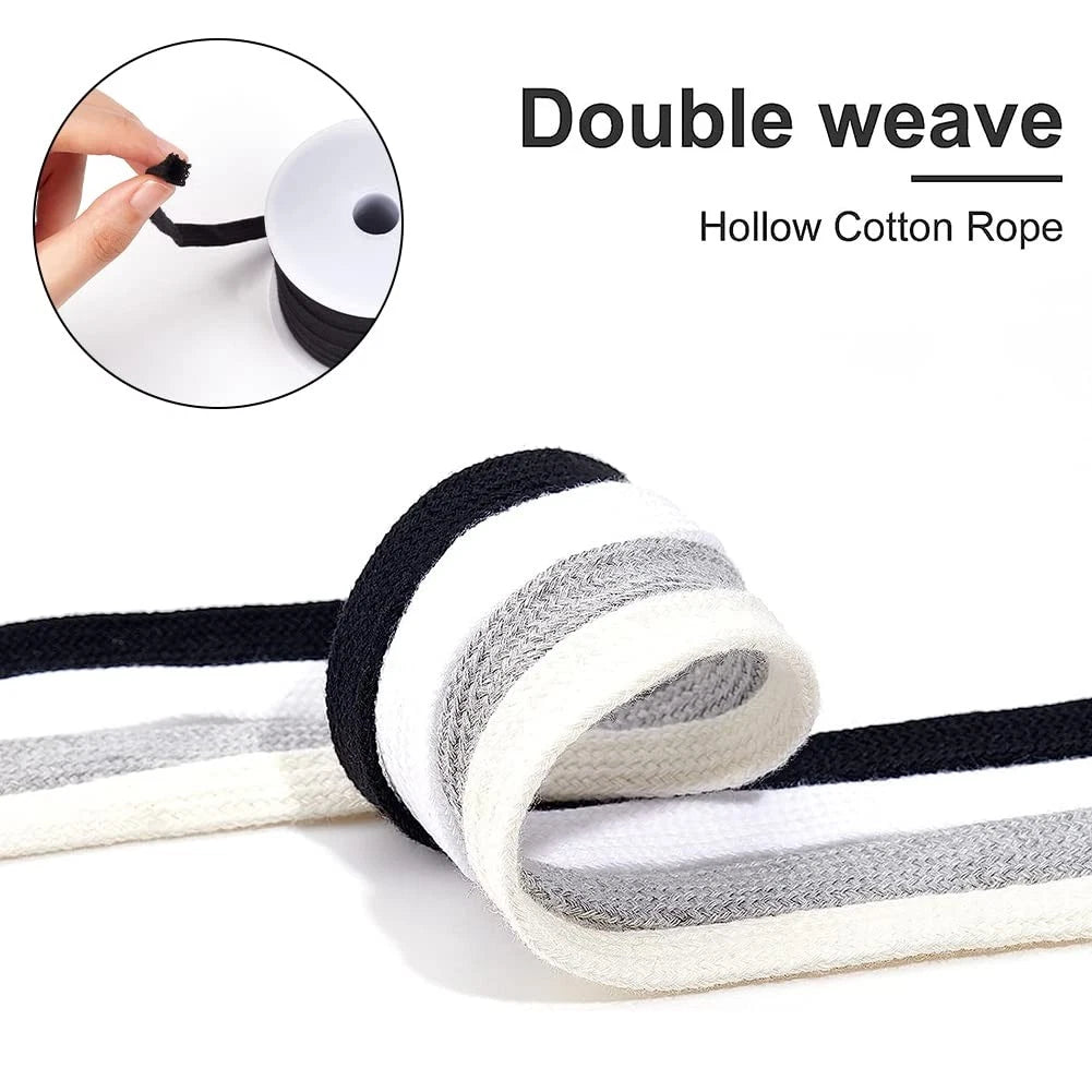 27 Yards Black Flat Replacement Cotton Cords, 8mm Wide Drawstring Rope