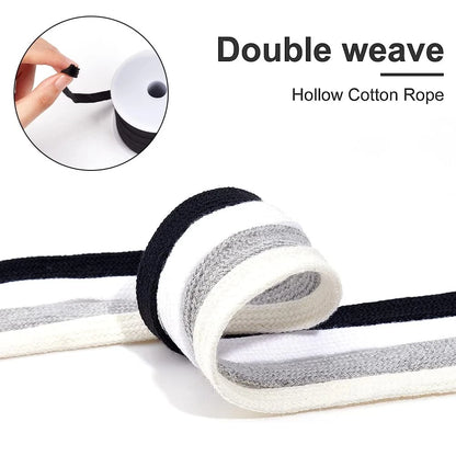 27 Yards Black Flat Replacement Cotton Cords, 8mm Wide Drawstring Rope