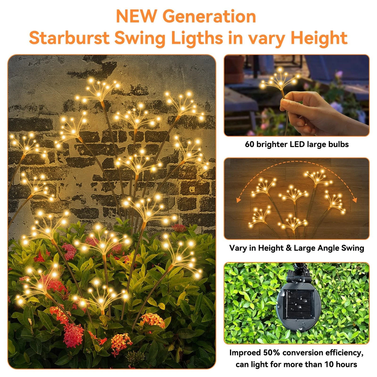 2X Solar Garden Lights for Swaying Starburst Effect (Water Resistant)