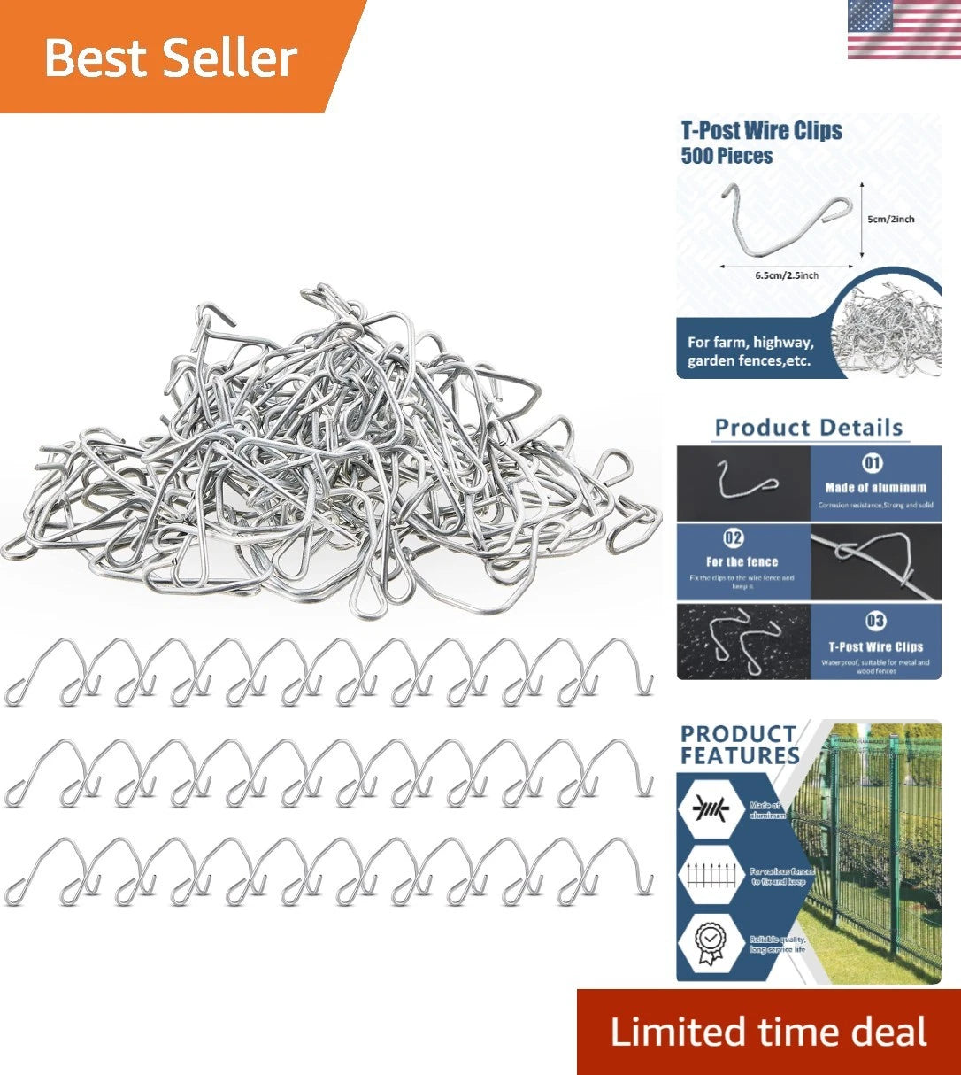 500 Pcs T Post Clips for Fencing Projects