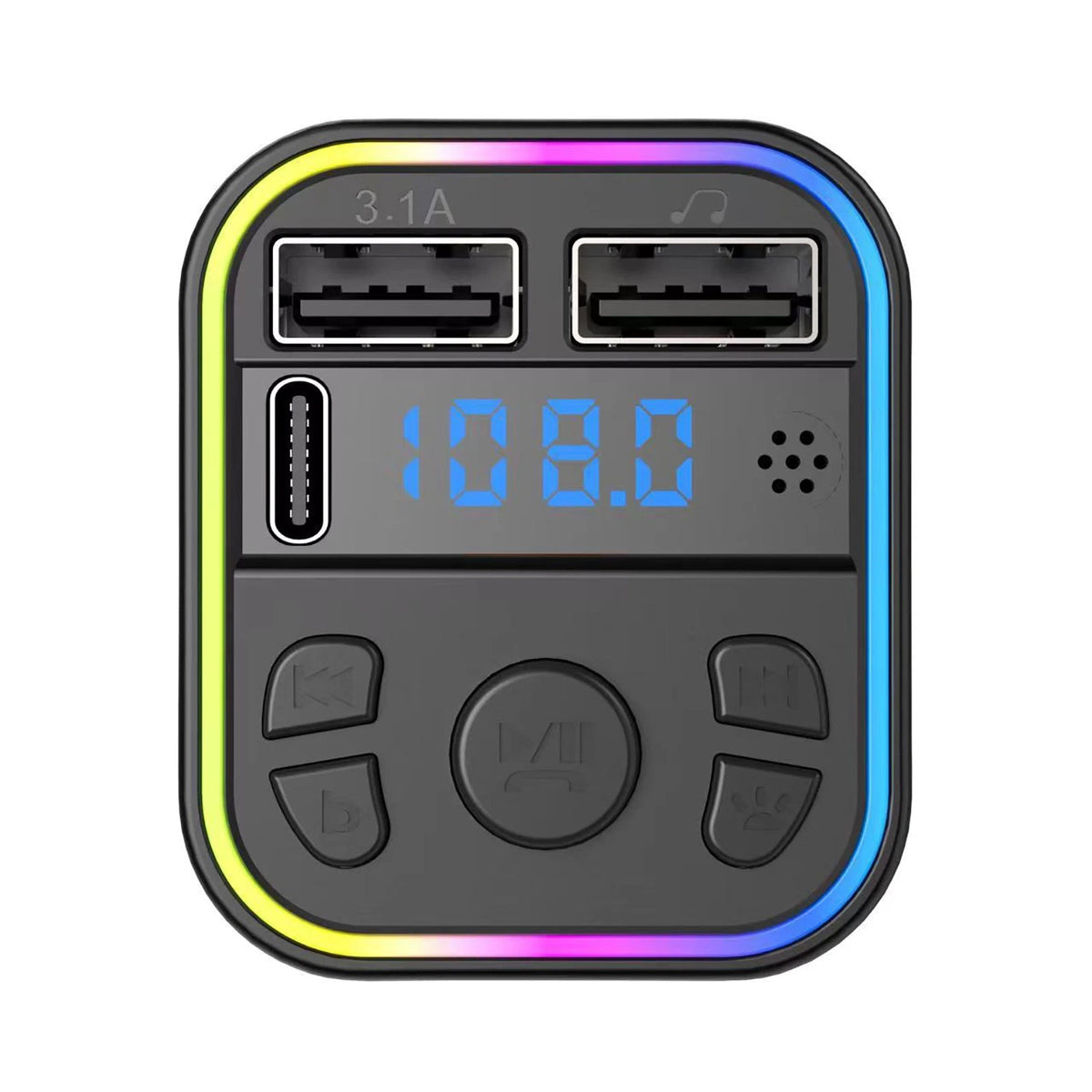 FM Transmitter Adapter for Car (Type-C, Dual USB, Fast Charger)