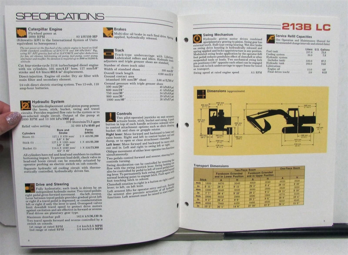 Sales Brochure for CAT 213B LC Excavator (1988)