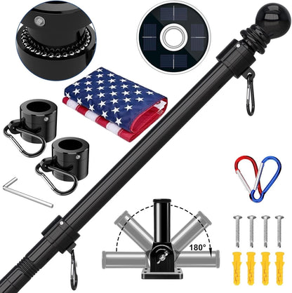 5FT Complete Flag Pole Kit with Solar Light & American Flag