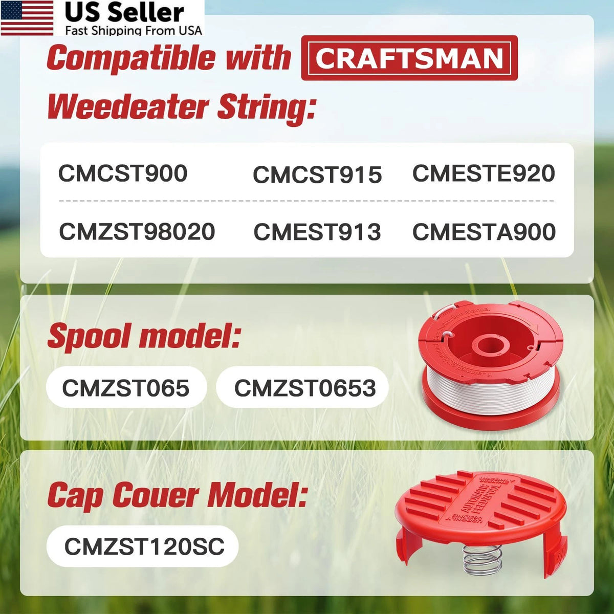 8 Spools & 2 Caps for Craftsman Weedeater (Compatible)