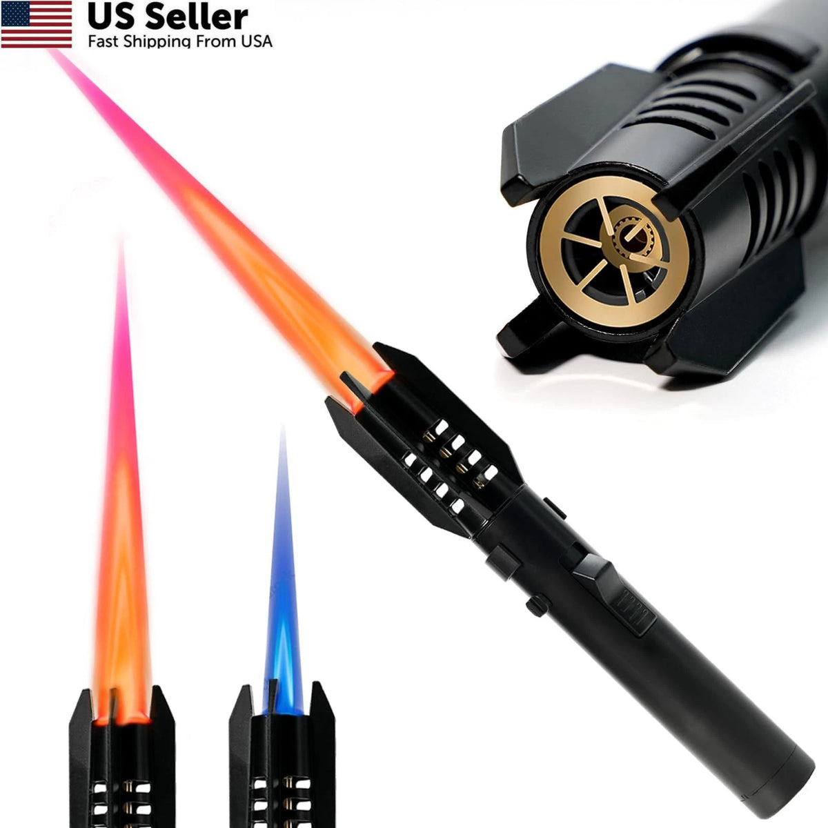 Camping Lighter Torch Straight Flame Refillable Black