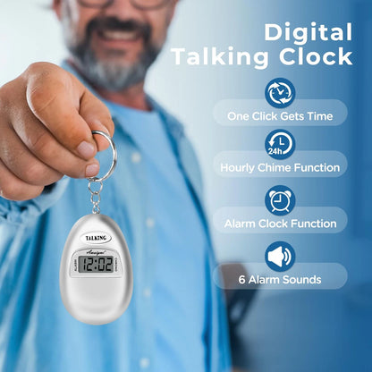 2X Talking Clock Keychain Alarm for Blind (Small, Silver)